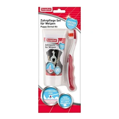 Afbeelding van beaphar tandverzorgingsset voor puppy&#039;s Dubbelpak 2 delige set (tandenborstel &amp; tandpasta)