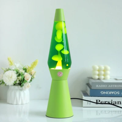 Afbeelding van i Total Lavalamp lava Lamp Sfeerlamp 40x11 cm Glas/Aluminium 30W Groen met gele groene voet XL2938