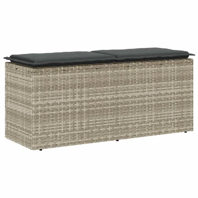 Afbeelding van vidaXL Tuinbank met kussen 110x40x44 cm poly rattan lichtgrijs