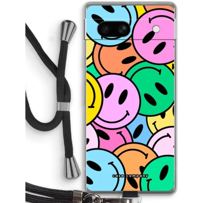 Afbeelding van Case Company® hoesje met Koord geschikt voor Google Pixel 7A Smiley N1 Telefoonhoesje Zwart Bescherming aan alle Kanten en Over de Schermrand