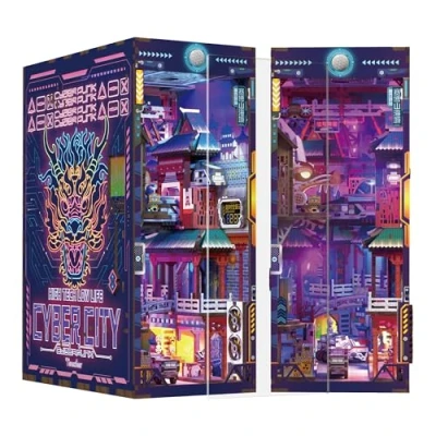 Afbeelding van Tonecheer Book Nook Kit 3D puzzel van hout DIY boekknooks modelleerset voor volwassenen miniatuurhuis bibliotheek met licht grappig verjaardagscadeau (Cyber City)