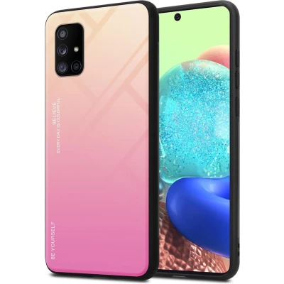 Afbeelding van Cadorabo Hoesje geschikt voor Samsung Galaxy A71 5G in GEEL ROZE Tweekleurige beschermhoes van TPU silicone Case Cover en achterzijde gehard glas