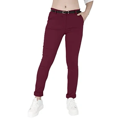 Afbeelding van JOPHY &amp; CO. Elastische chinobroek voor dames met riem (artikelnummer 3008), Bordeaux