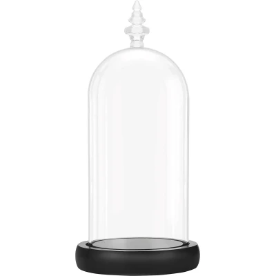 Afbeelding van Belle Vous Glazen Stolp Pot met Zwart Houten Basis 26,5 cm Hoog Doorzichtig Decoratieve Tafeltop Display Bak Tray voor Fee Lichten, Kopstukken en Antieke Items