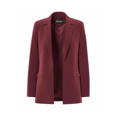 Afbeelding van Pieces Blazer Pcbozzy Ls Loose Striped Noo 17130374 Tawny Port/pinstripe Dames Maat XS