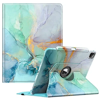 Afbeelding van FINTIE Beschermhoes voor iPad Pro 12,9 inch 2022/2021/2020/2018 (6e/5e/4e/3e generatie) [Pencil opslag] 360 draaibare beschermhoes, automatische slaap /wekfunctie, tas, smaragdmarmer