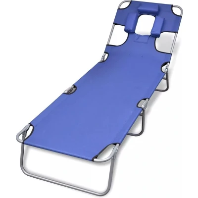 Afbeelding van Ligbed inklapbaar met hoofdkussen gepoedercoat staal blauw