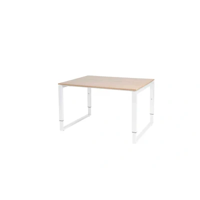 Afbeelding van Domino Plus bureau, hoogte instelbaar (62 85cm) met 120x90cm &#039;zwevend&#039; havana/ kersen licht 25mm blad en wit (RAL9010) O poot frame