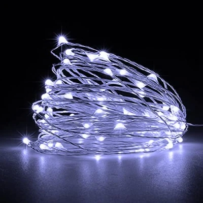 Afbeelding van Jsdoin set van 2 lichtslingers met 50 led lampjes, op batterijen, koperdraad, voor binnen en buiten, slaapkamer, bruiloftsdecoratie, feest, Kerstmis, boomversiering, 5 m, stuks, koud wit
