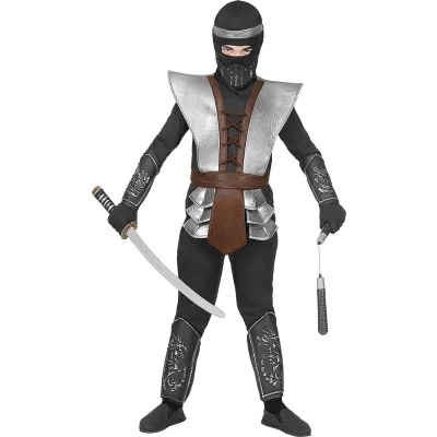 Afbeelding van Widmann Ninja &amp; Samurai Kostuum Meester Zoevend Zwaard Jongen Zwart, Grijs Maat 140 Carnavalskleding Verkleedkleding