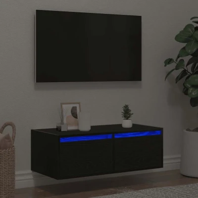 Afbeelding van vidaXL Tv meubel met LED verlichting 75x35,5x25 cm zwart eikenkleurig