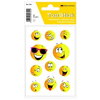 Afbeelding van TopStick 1341 10 stuks Happy Face stickers (550 stickers, papier, mat) kleine smiley voor cadeau, verjaardag, fotoalbum, beloning, scrapbooking, decoratie, geel