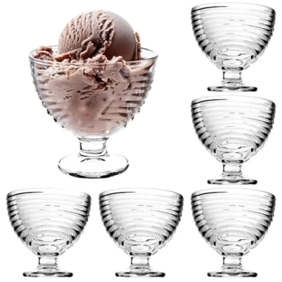 Afbeelding van KADAX Set van 6 dessertschalen met standaard, ijsglazen, dessertglazen, voor ijs, voorgerechten, desserts en fruit (gegolfd)