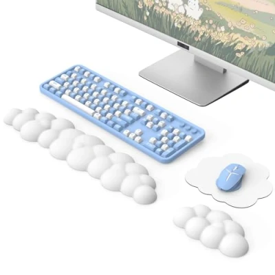 Afbeelding van MoKo Ergonomische wolkvormige polssteun met verbeterde PU lederen voor toetsenbord en muis kantoor, games, computer, laptop, wit