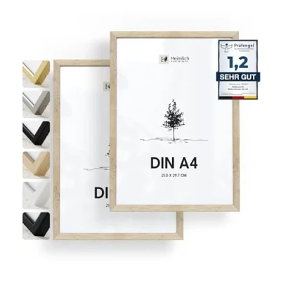 Afbeelding van Heimlich® Forever Houten fotolijst DIN A4, van natuurlijk eikenhout, eiken, A4 (8,3 x 11,7 inch) met onbreekbaar acrylglas, perfect voor kamerdecoratie, 2 delige set