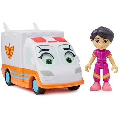 Afbeelding van Disney Junior Firebuds, viooltje en as, beweegbaar figuur ambulance met interactieve oogbeweging, speelgoed voor meisjes jongens vanaf 3 jaar