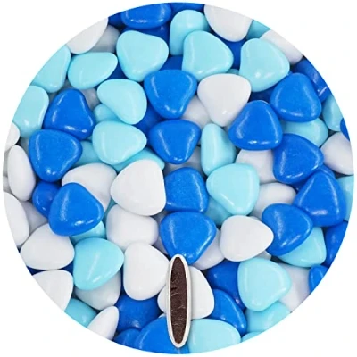 Afbeelding van EinsSein 1kg Chocolade Kaarsenset Medium Mix Wit/Lichtblauw Glanzend Blauw Harten Feestgunst Bruiloft Amandelen Snoep Nikah Sekeri Mini Hartvormige Gunsten