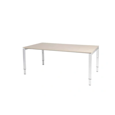 Afbeelding van Domino vergadertafel, hoogte instelbaar (62 85cm) met 180x100cm &#039;zwevend&#039; robson eiken 25mm blad en wit (RAL9010) N poot frame