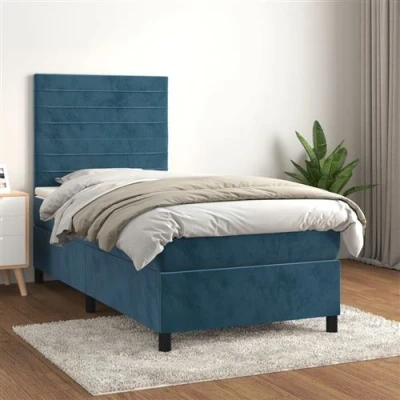 Afbeelding van vidaXL Boxspring met matras fluweel donkerblauw 90x200 cm