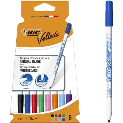 Afbeelding van BIC Velleda 1721 Whiteboard Stiften voor Wisborden met Dunne Schuine Punt Diverse Kleuren 8 Stuks