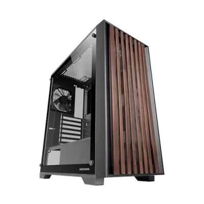 Image de Mars Gaming MC WOOD, Boîtier PC ATX, Panneau Avant en Bois, Latéral Verre Trempé, Ventilateur FDB 120mm, Watercooling Supporte jusqu&#039;à 360mm, Double Chambre, Gestion des Câbles, Semi Tour