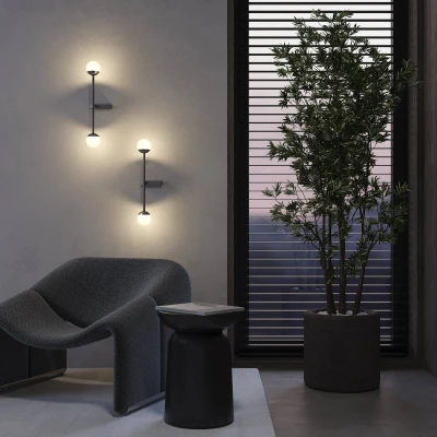 Afbeelding van Maytoni LED wandlamp Touch, zwart, hoogte 48 cm, dimbaar