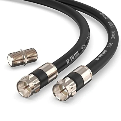 Afbeelding van G PLUG Set voor tv antennekabel, 10 m, internetkabel, breedband, antennekabel en verlengkabel satellietkabel, RG6 stekker met compressie, rubberen afdichting, zwart