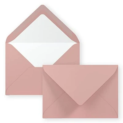 Afbeelding van Antiek roze enveloppen 25 stuks DIN B6 12,5 x 17,6 cm geribbeld papier hoogwaardige zijden voering voor Kerstmis en feestelijke gelegenheden