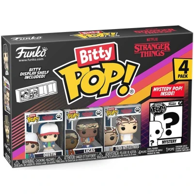 Afbeelding van Funko Bitty Pop! ST SZN1 Dustin 4pkE een mysterieus verrassingsminifiguur 0,9 inch (2,2 cm) Aka Senzadenti Stranger Things verzamelobject Stapelbaar tentoonstellingsrek inbegrepen