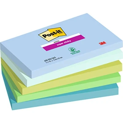 Afbeelding van Post it Super Sticky Notes Oasis, 90 Vel, Ft 76 X 127 Mm, Geassorteerde Kleuren, Pak Van 5 Blokken Memoblok