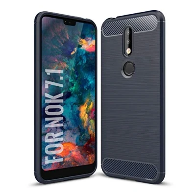 Afbeelding van SCL beschermhoes compatibel met Nokia 8.1 voor Case [blauw], textuur van geborstelde koolstofvezel, krasbestendige en schokabsorberende technologie