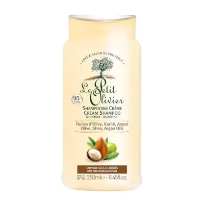 Afbeelding van Le Petit Olivier Shampoo crème verzorging voeding olijfolie, shea, argan droog en beschadigd haar gemaakt in Frankrijk fles 250 ml sulfaatvrij siliconenvrij