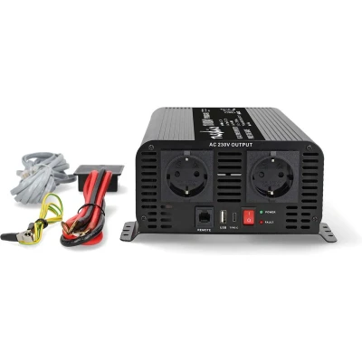 Afbeelding van Nedis Omvormer Zuivere Sinusgolf 24V naar 230V 1000 W Piekvermogen: 2000 Screw Terminal Type F (CEE 7/3) / USB A C Pure Zekering Zwart