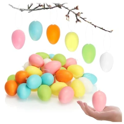 Afbeelding van COM FOUR® 36 x paaseieren om op te hangen, in mooie pastelkleuren, paaseieren, afmetingen: 6 cm
