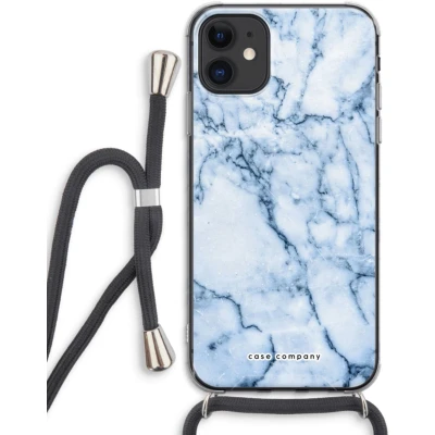 Afbeelding van Case Company® hoesje met Koord geschikt voor iPhone 11 Blauw marmer Telefoonhoesje Zwart Extra Bescherming aan alle Kanten en Over de Schermrand