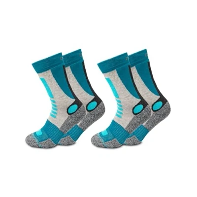 Afbeelding van Occulto WANDELSOKKEN voor DAMES (2 PAAR), ademende TREKKING SOKKEN VROUWEN, functionele WOLLEN DAMES, sport SOKKEN, Turkoois Grijs, 39 42 EU