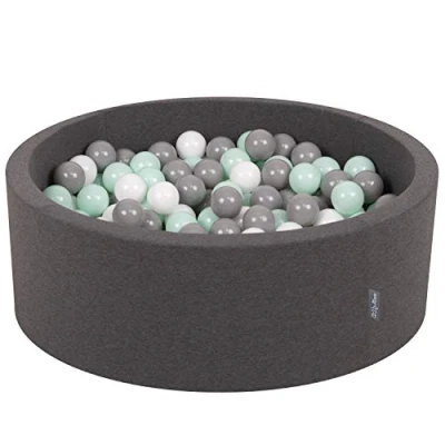Afbeelding van KiddyMoon 90 x 30 cm/300 ballen met een diameter van 7 cm, rond ballenbad voor baby&#039;s, gemaakt in de EU, donkergrijs: wit/grijs/muntgroen