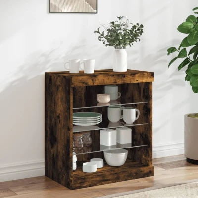 Afbeelding van Dressoir met LED verlichting 60,5x37x67 cm gerookt eikenkleur