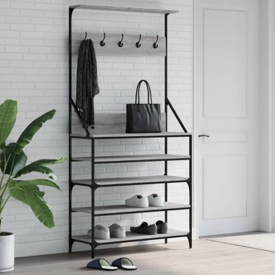 Afbeelding van Kledingrek met schoenenrek 90x34x184 cm grijs sonoma eikenkleur