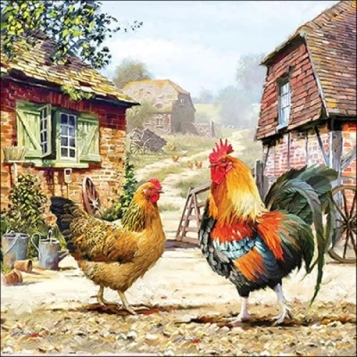Afbeelding van Ambiente 20 stuks papieren servetten, hanenmotief, tafeldecoratie met motief, ook voor feest of decoupage, 33 x cm