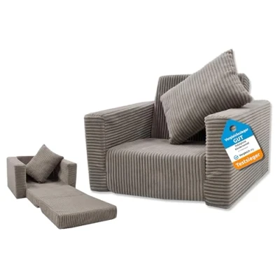 Afbeelding van Odolplusz Kinderstoel, opvouwbaar, mini fauteuil, knuffelstoel, kinderkamermeubels, beige corduroy
