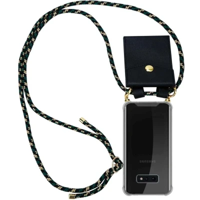 Afbeelding van Cadorabo Hoesje geschikt voor Samsung Galaxy S10e in CAMOUFLAGE Silicone Mobiele telefoon ketting beschermhoes met gouden ringen, koordriem en afneembare etui