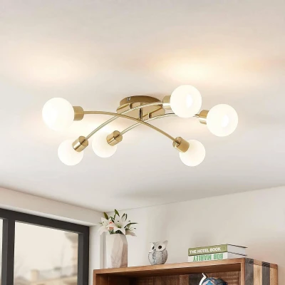 Afbeelding van Lindby plafondlamp 6lichts ijzer, glas H: 18 cm E14 messing, wit