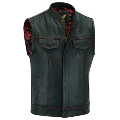 Afbeelding van Leatherick Soa Pre Paisley R&amp;b 302 bikervest voor heren, Rood genaaid