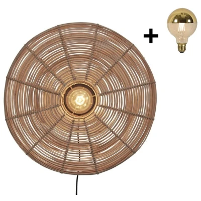 Afbeelding van GOOD&amp;MOJO Wandlamp Tanami Rotan Zwart Ø55cm
