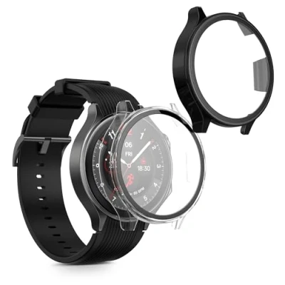 Afbeelding van kwmobile 2x cover geschikt voor OnePlus Watch 2 / OPPO X Fitnesstracker van gehard glas en kunststof frame set transparant zwart