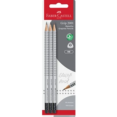 Afbeelding van potlood Faber Castell GRIP 2001 met gum HB 3 stuks op blister