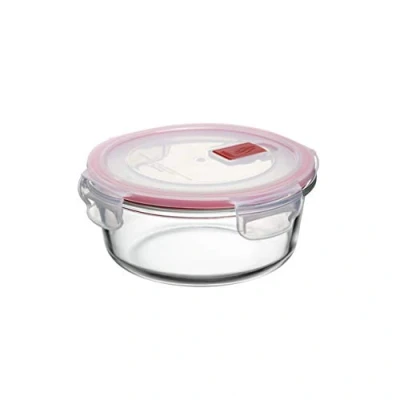 Image de TATAY Boîte Alimentaire, de Verre, Hermétique, Capacité 0.6 L, couvercle à pince, sans BPA, passe au micro ondes, four, congélateur et lave vaisselle, Rouge. Mesure 15,6 x 6,3 cm