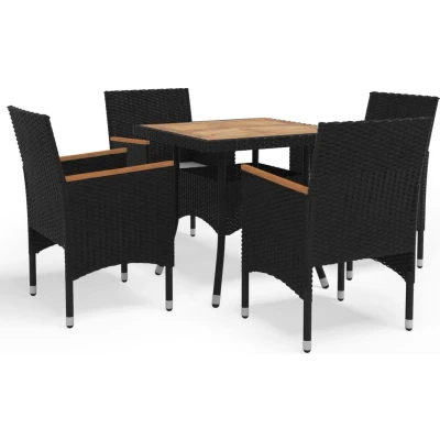 Afbeelding van vidaXL 5 delige Tuinset poly rattan en massief hout zwart