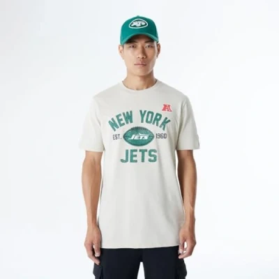 Afbeelding van New York Jets Nfl Regular T shirt Distressed Screenprint Team Graphic Stone Uniseks